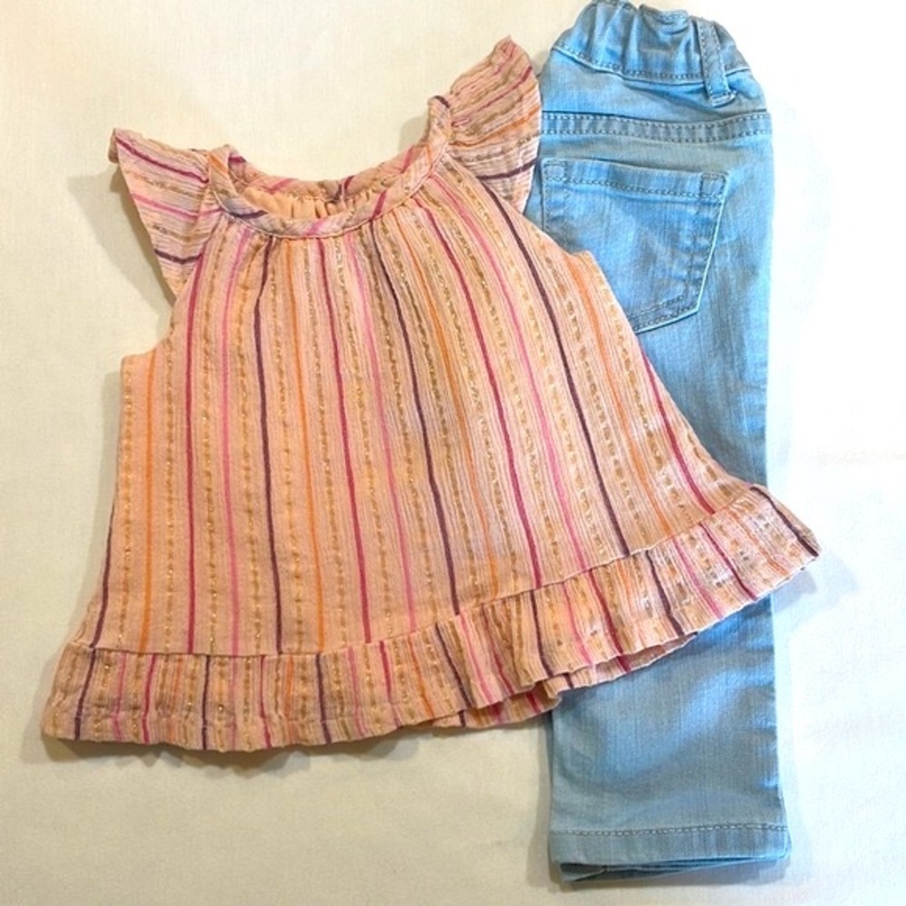 THE CHILDREN’S PLACE girls 12-18mo spring summer jean & top 2 piece outfit